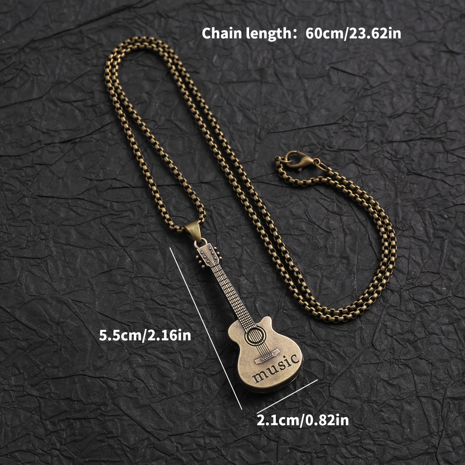 2pcs Guitar-Shaped Pendant Necklace Set, Unisex Daily Wear